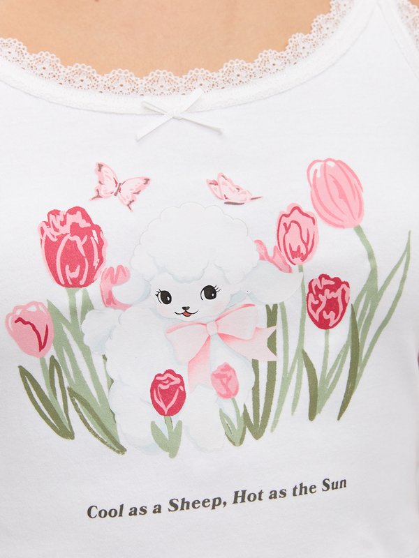 Pomelo Pomelo Tulip Lace Crop Top - White