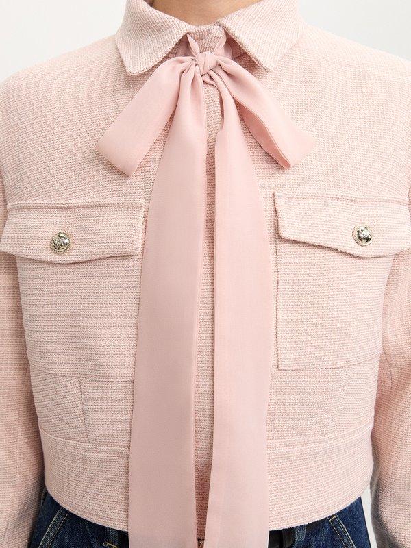 Pomelo Pomelo Tweed Bow Tie Blazer - Light Pink