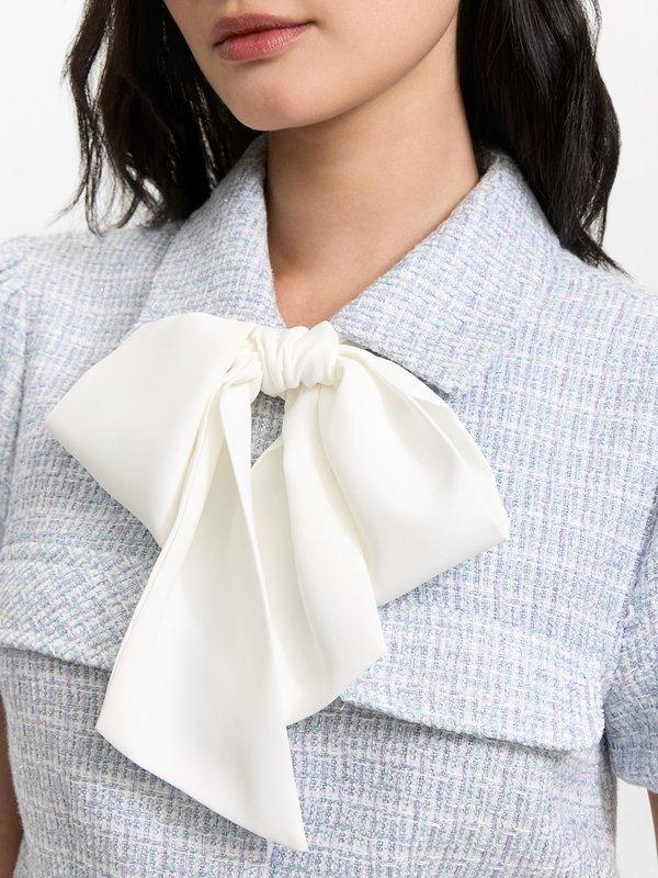 Pomelo Pomelo Tweed Bow Tie Top - Baby Blue