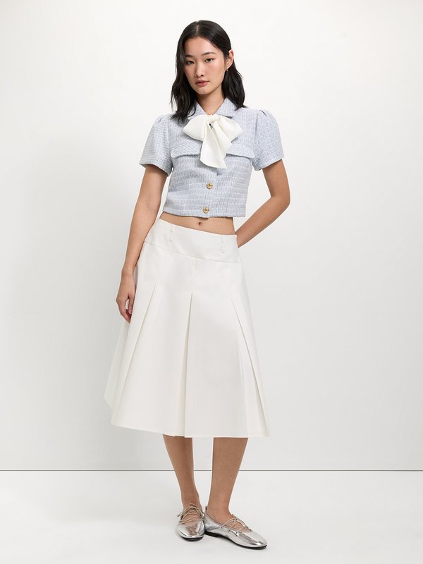 Pomelo Pomelo Tweed Bow Tie Top - Baby Blue