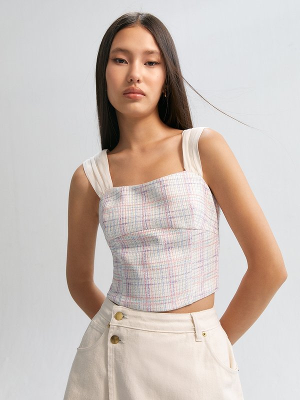 Pomelo Pomelo Tweed Bustier Top - Multi Color