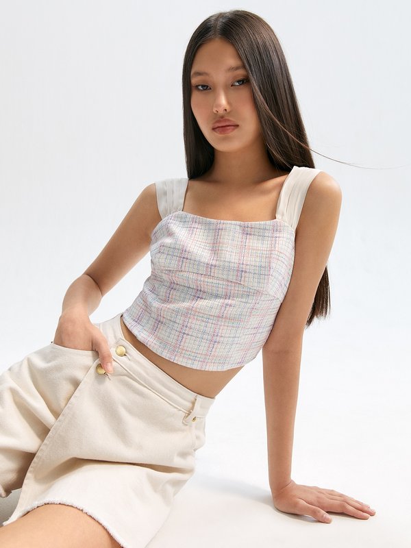 pomelo Pomelo Tweed Bustier Top - Multi Color