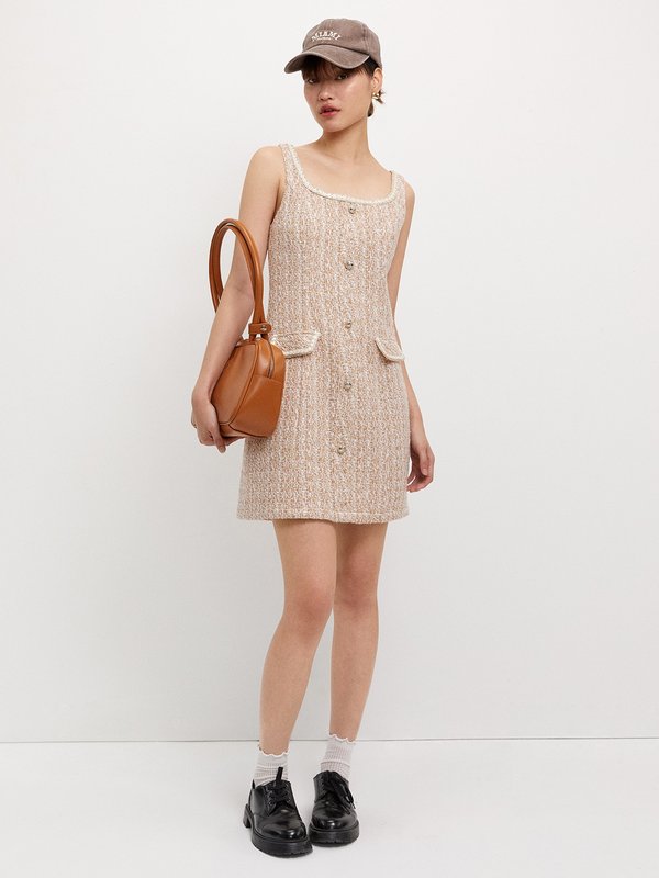 Pomelo Pomelo Tweed Button Dress - Pink