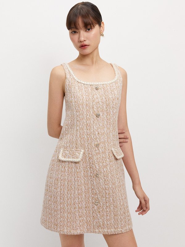 pomelo Pomelo Tweed Button Dress - Pink