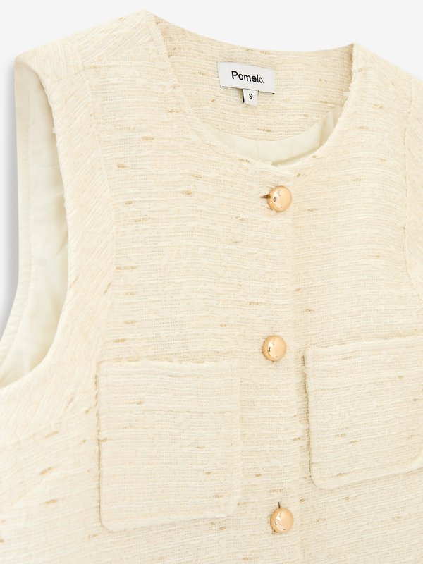 Pomelo Pomelo Tweed Button Front Top - Cream
