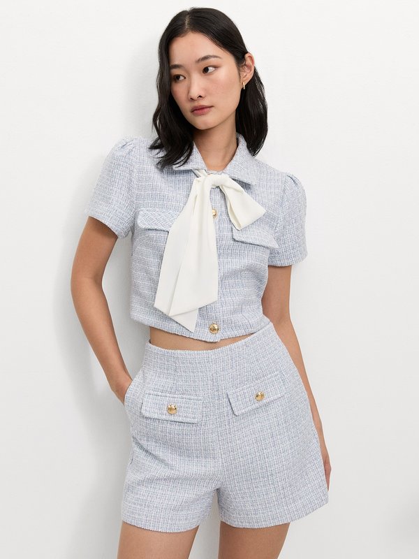 Pomelo Pomelo Tweed Button Shorts - Baby Blue