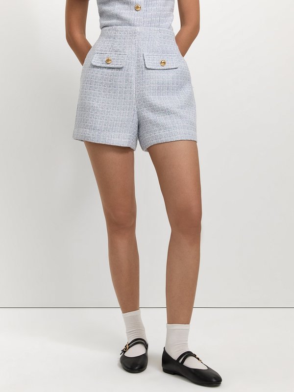 Pomelo Pomelo Tweed Button Shorts - Baby Blue