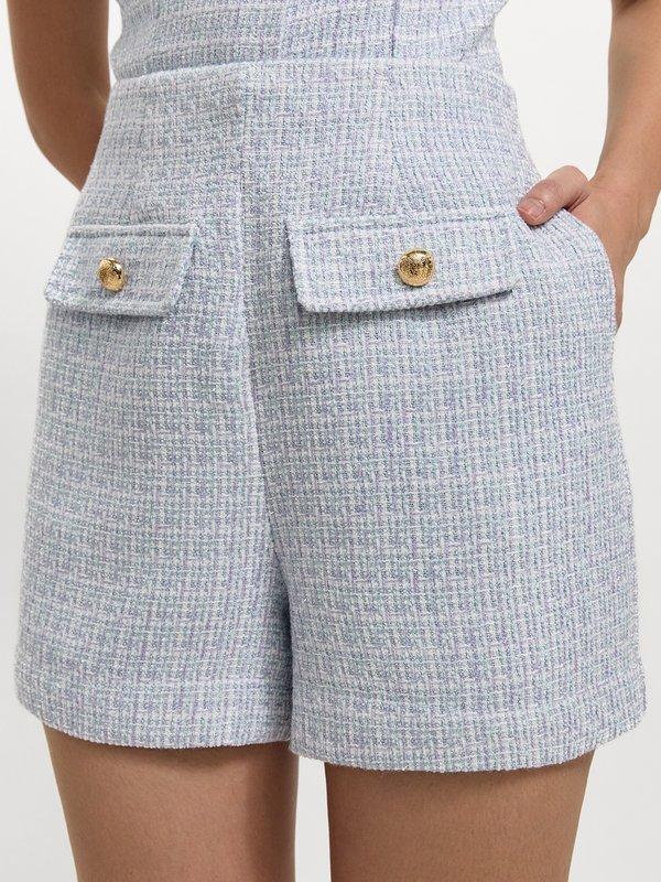 pomelo Pomelo Tweed Button Shorts - Baby Blue