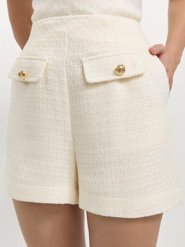 pomelo Pomelo Tweed Button Shorts - Ivory