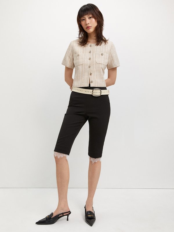 Pomelo Pomelo Tweed Button-Up Blouse - Beige