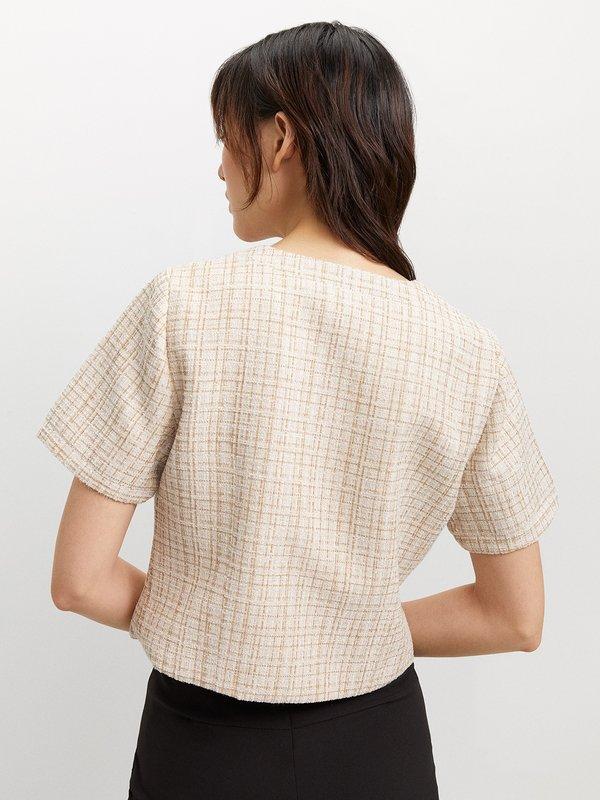 Pomelo Pomelo Tweed Button-Up Blouse - Beige