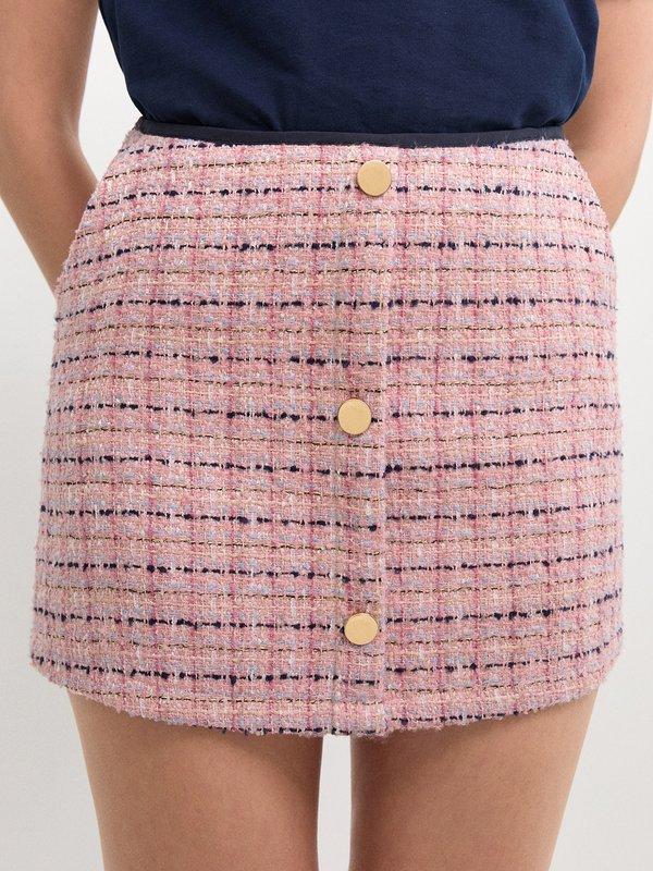 pomelo Pomelo Tweed Buttoned Skirt - Pink