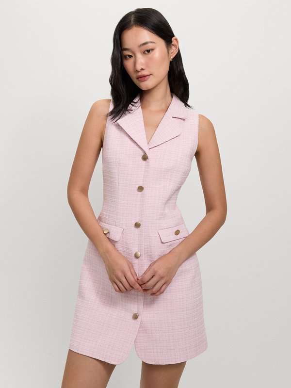 pomelo Pomelo Tweed Collared Dress - Light Pink
