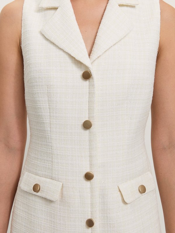 Pomelo Pomelo Tweed Collared Dress- Off-White