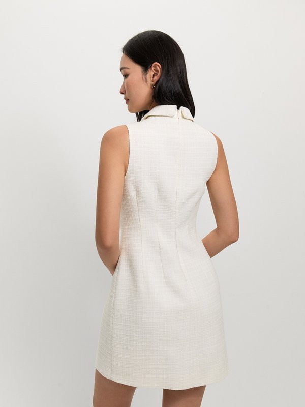 Pomelo Pomelo Tweed Collared Dress- Off-White