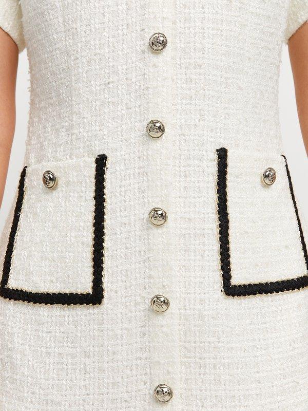 Pomelo Pomelo Tweed Contrast Trim Dress - Nude