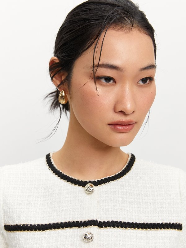 Pomelo Pomelo Tweed Contrast Trim Dress - Nude