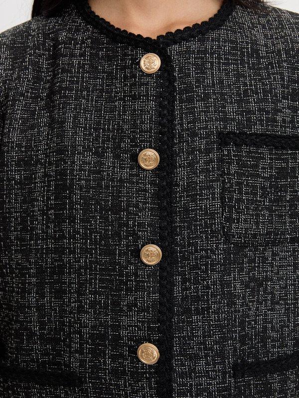 Pomelo Pomelo Tweed Contrast Trim Jacket - Black