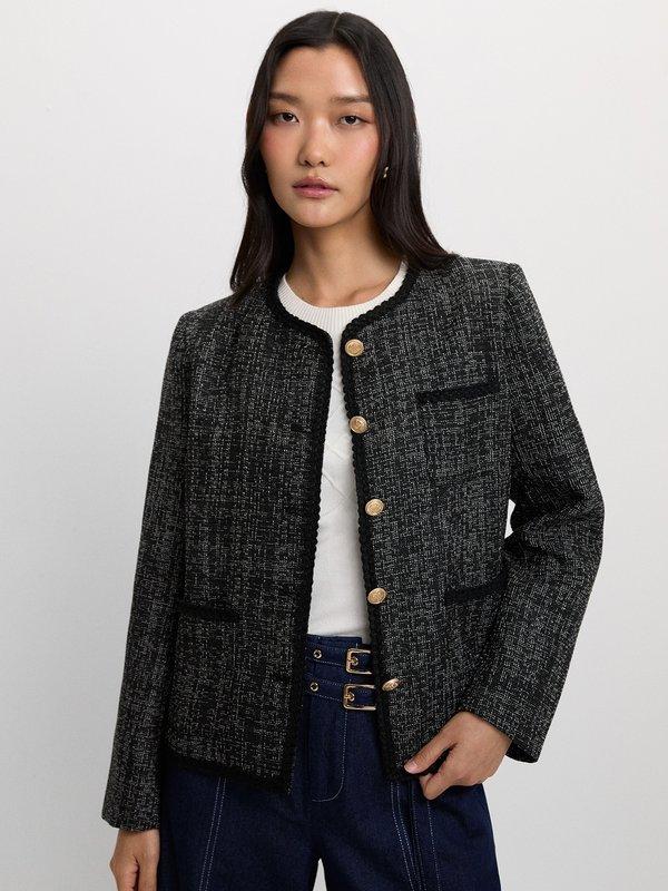 Pomelo Pomelo Tweed Contrast Trim Jacket - Black