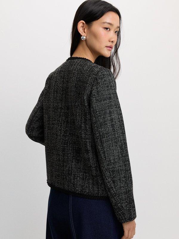 Pomelo Pomelo Tweed Contrast Trim Jacket - Black