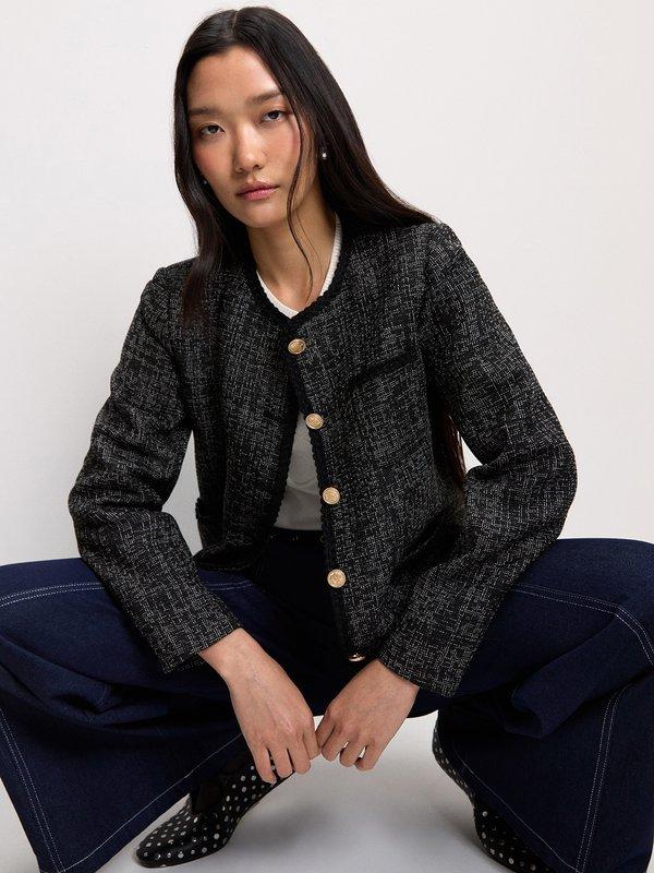 pomelo Pomelo Tweed Contrast Trim Jacket - Black
