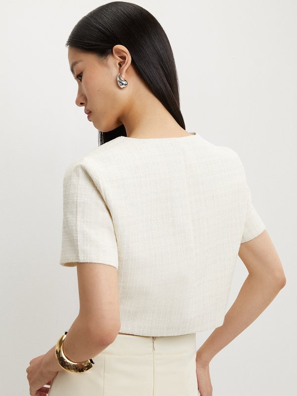 Pomelo Pomelo Tweed Crop Top - Cream