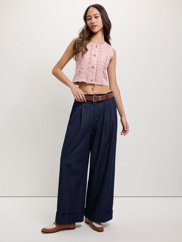 Pomelo Pomelo Tweed Crop Top - Light Pink