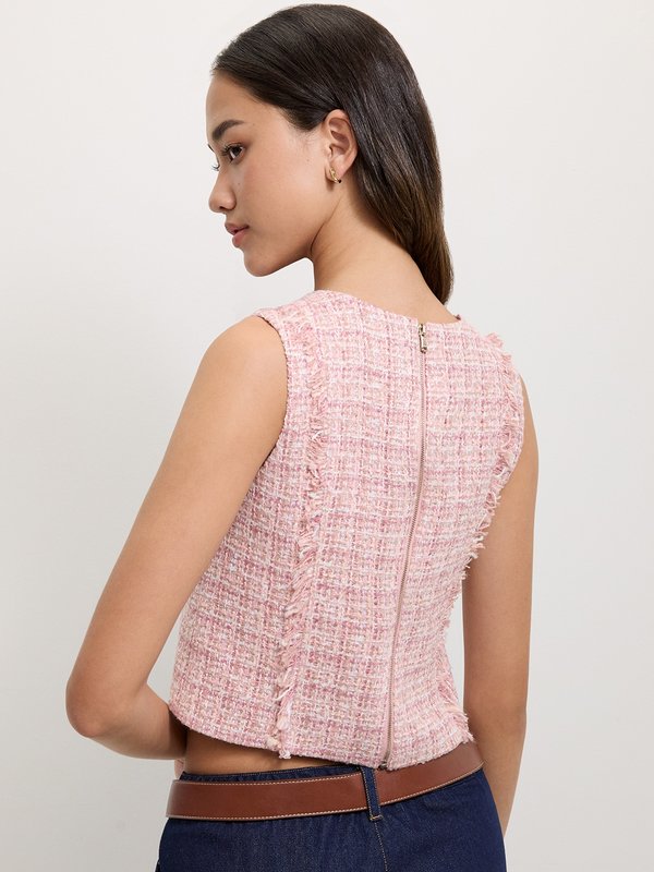 Pomelo Pomelo Tweed Crop Top - Light Pink