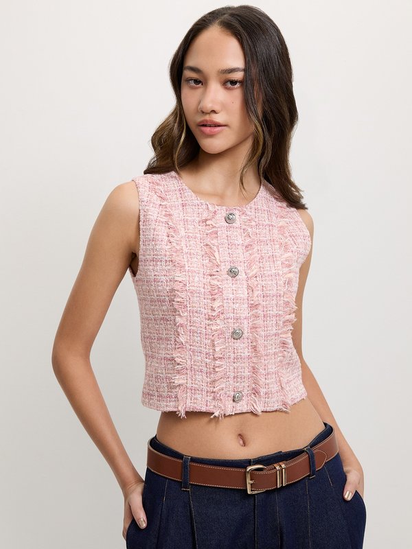 pomelo Pomelo Tweed Crop Top - Light Pink