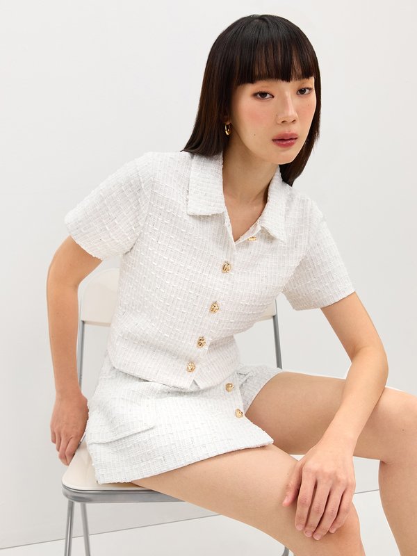 Pomelo Pomelo Tweed Crop Top - White