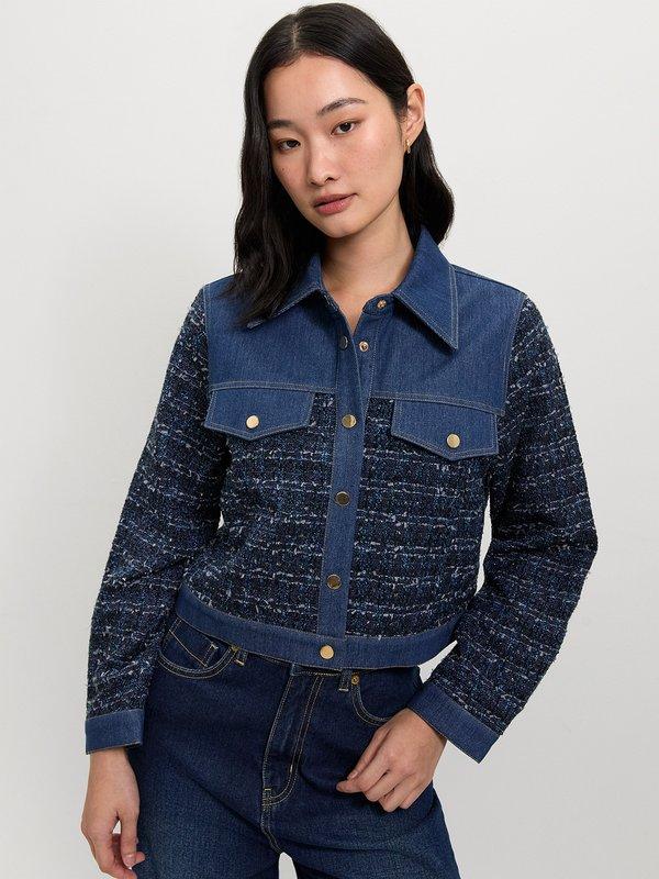 Pomelo Pomelo Tweed Denim Jacket - Navy