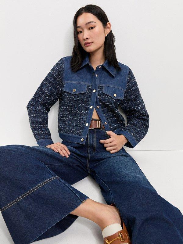 pomelo Pomelo Tweed Denim Jacket - Navy