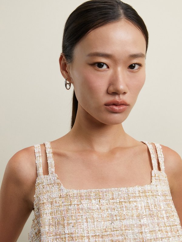 Pomelo Pomelo Tweed Double Strap Dress - Beige