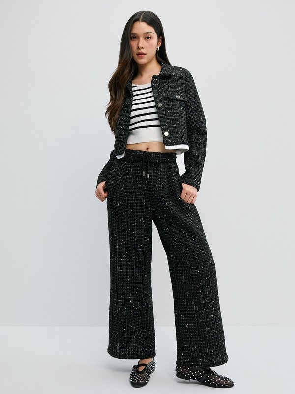 Pomelo Pomelo Tweed Drawstring Pants - Black