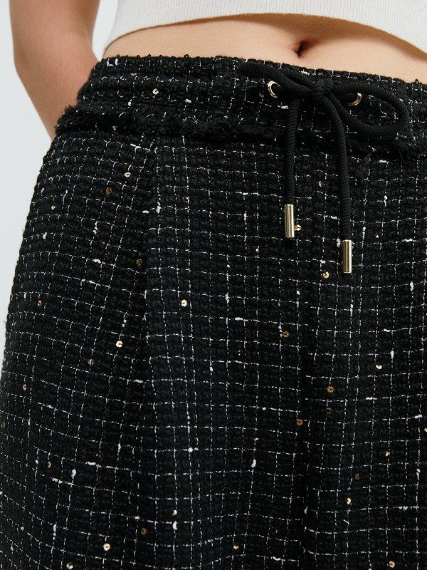 Pomelo Pomelo Tweed Drawstring Pants - Black