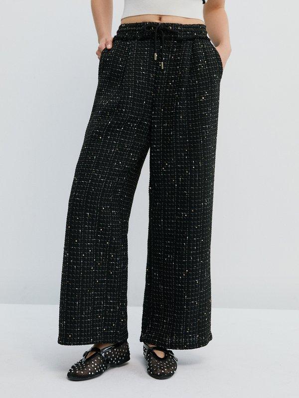 pomelo Pomelo Tweed Drawstring Pants - Black
