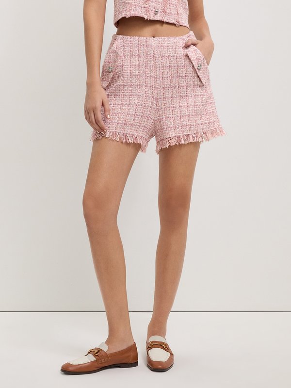 Pomelo Pomelo Tweed Frayed Hem Shorts - Light Pink