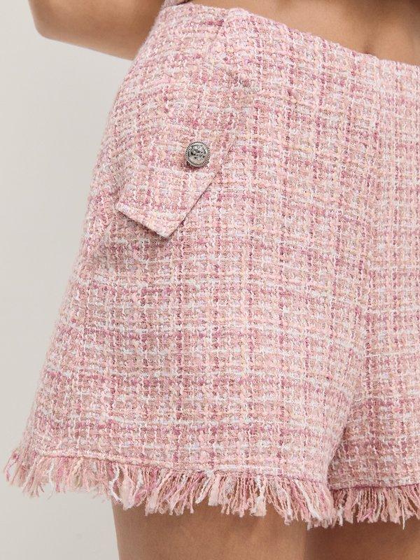 Pomelo Pomelo Tweed Frayed Hem Shorts - Light Pink