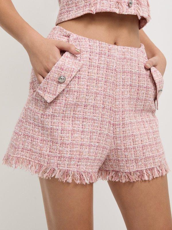 pomelo Pomelo Tweed Frayed Hem Shorts - Light Pink