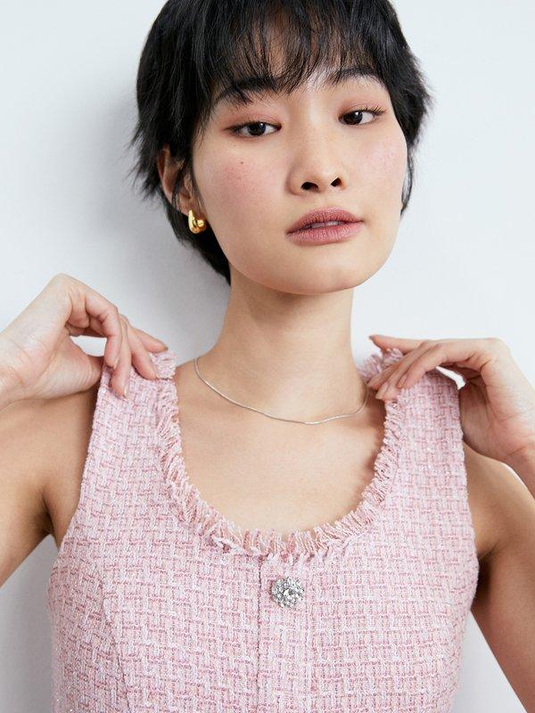 Pomelo Pomelo Tweed Frilled Hem Mini Dress - Pink