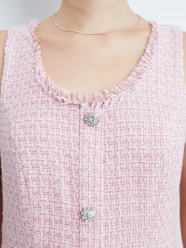 Pomelo Pomelo Tweed Frilled Hem Mini Dress - Pink