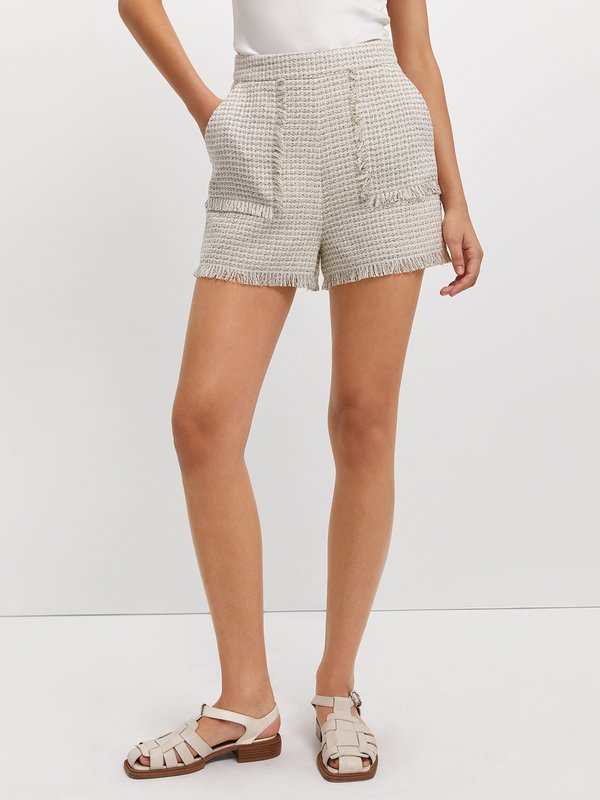 Pomelo Pomelo Tweed Fringe Trim Shorts - White