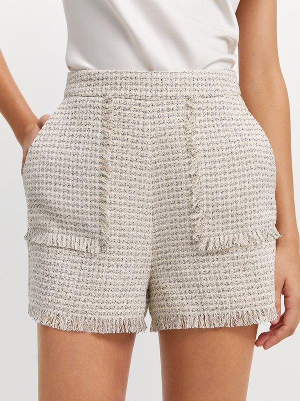 pomelo Pomelo Tweed Fringe Trim Shorts - White