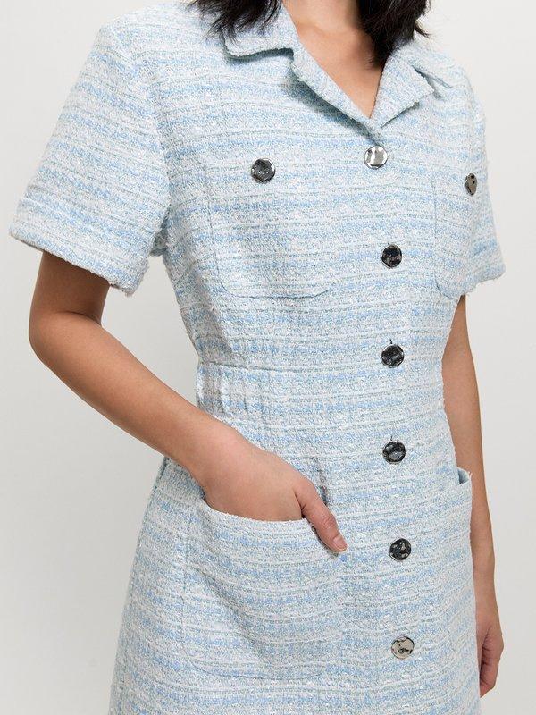 Pomelo Pomelo Tweed Front Pocket Dress - Baby Blue