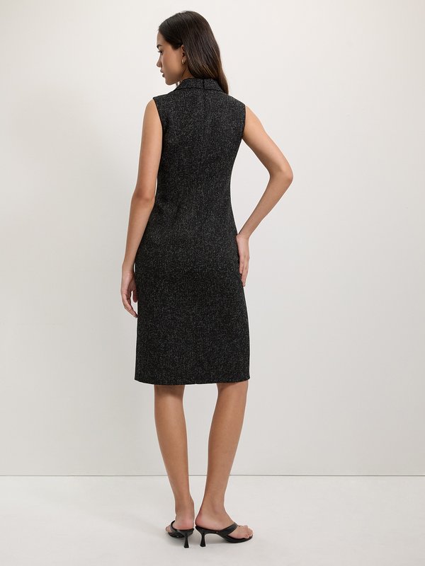 Pomelo Pomelo Tweed Front Slit Dress - Black