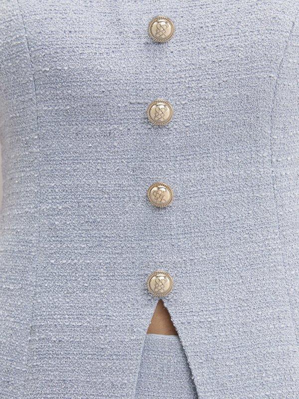 Pomelo Pomelo Tweed Front Slit Top - Light Blue
