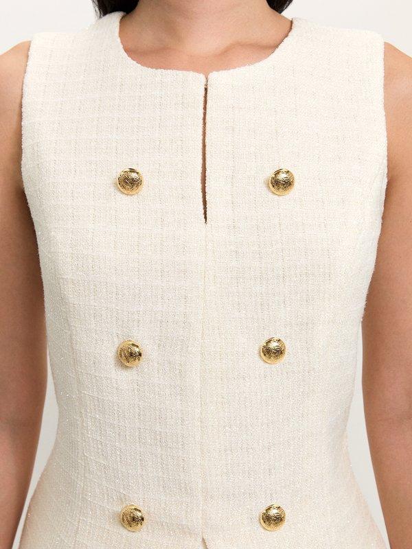 Pomelo Pomelo Tweed Front Slit Vest - Ivory