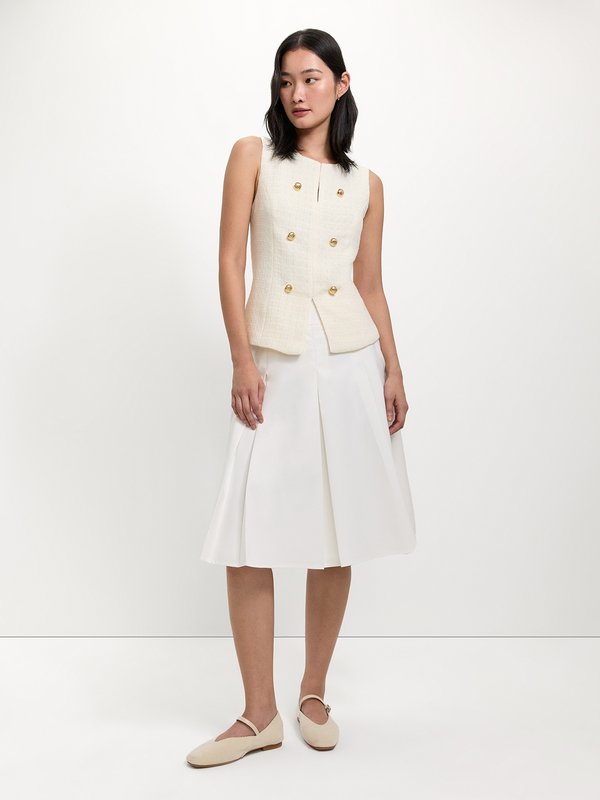 Pomelo Pomelo Tweed Front Slit Vest - Ivory