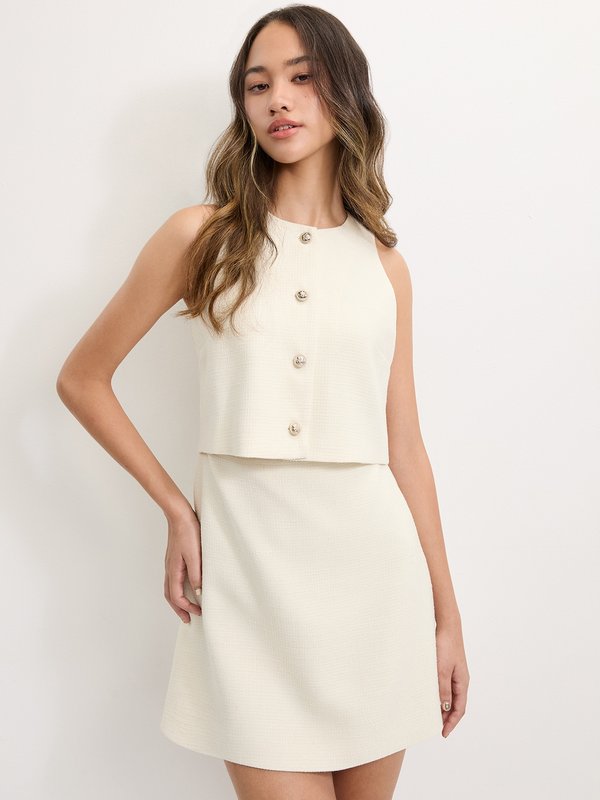pomelo Pomelo Tweed Layered Dress - Cream