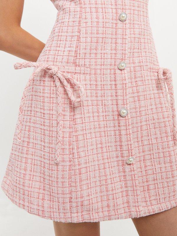 Pomelo Pomelo Tweed Pearl Button Bow Dress - Pink